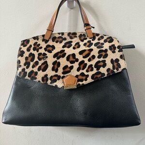 Lacucci Black and Leopard Print Satchel